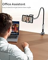 Vista 4 de SAIJI Soporte para teléfono con cuello de cisne para cama, soporte flexible de brazo largo para escritorio, soporte de clip, soporte de abrazadera