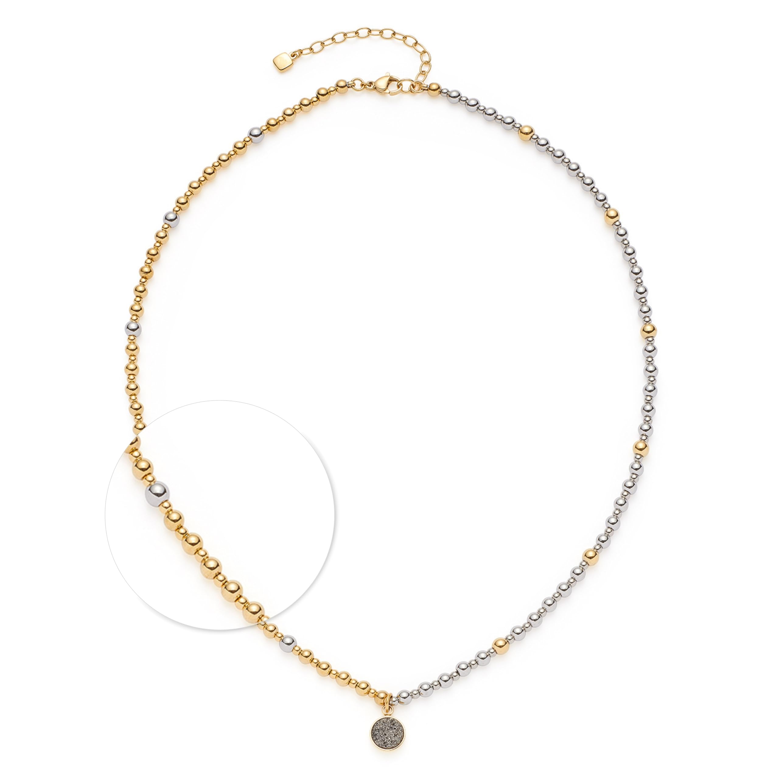 JEWELS BY LEONARDO Halskette Elaine • Hals-Schmuck aus bicolorfarbenem Edelstahl • silber- und goldfarbene Edelstahlperlen • Anhäger aus Achat • 45-50 cm Länge • Schmuck Geschenk für Frauen • 025219