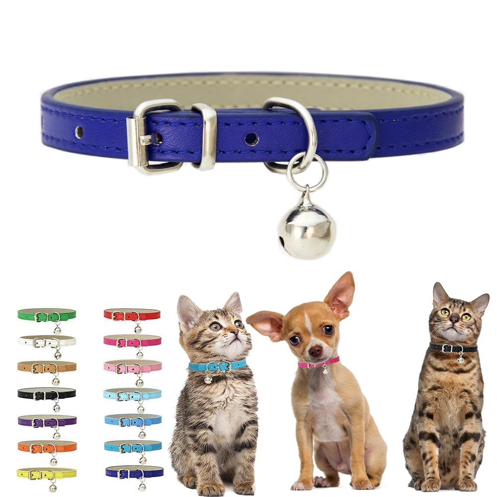 Collier bleu foncé en cuir synthétique souple pour chien XXS et chaton