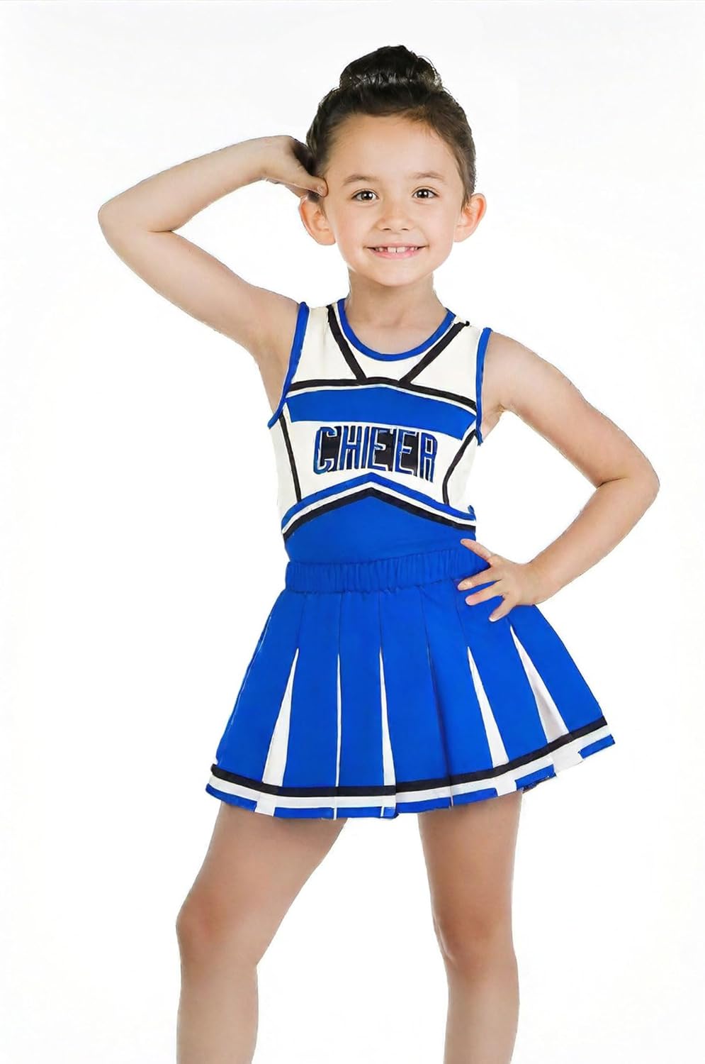 Danzcue Cheerleader Costume for Girls, Cheerleader Dress, Cheerleading Uniform for Halloween Cosplay Gifts, Blue, Large - Image 4