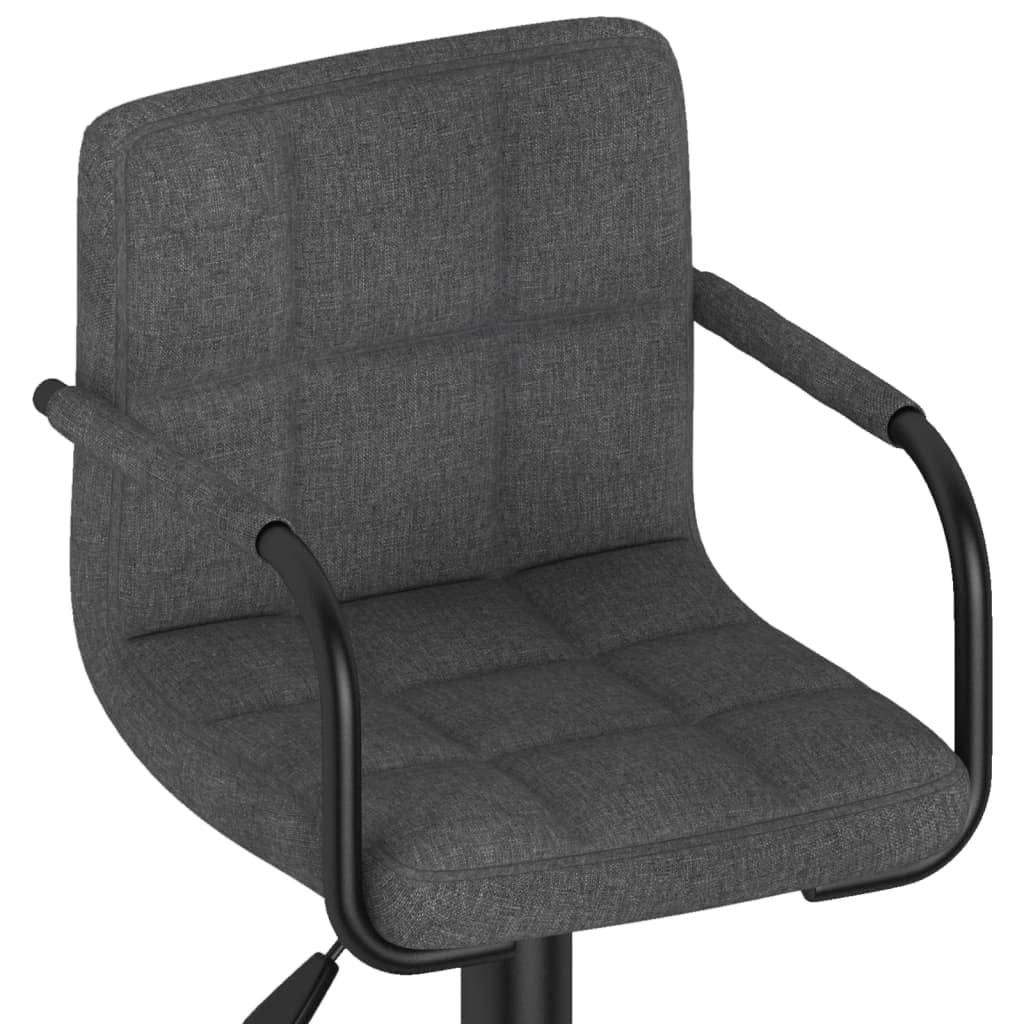 Taburete de bar de tela gris oscuro, altura regulable, elevador de gas, giratorio 360 grados, con reposapiés, silla de bar acolchada de acero con recubrimiento en polvo, para cocina y comedor