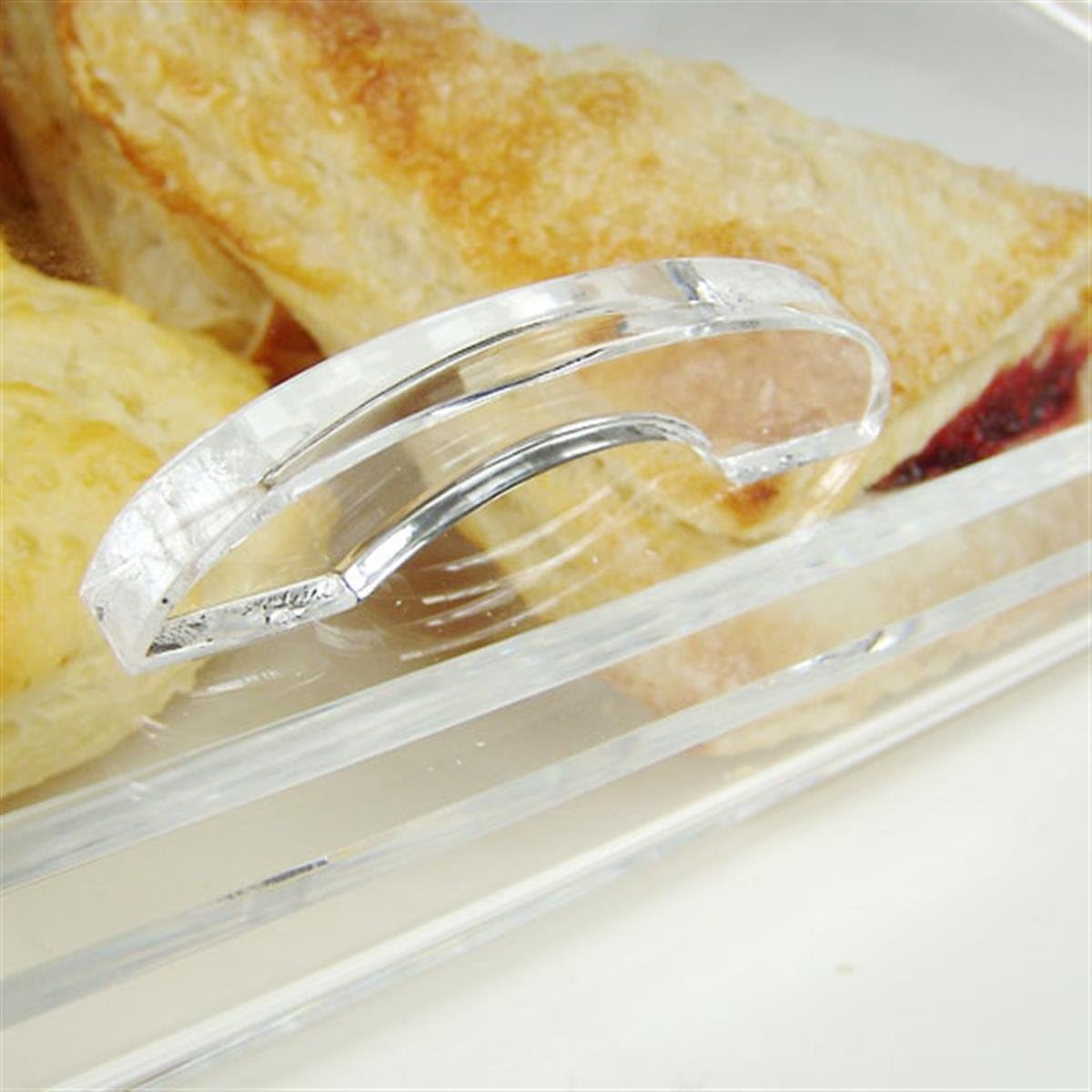 Countertop Food Display Case With Curved Lid, Clear Acrylic With Hinged Door And Non-Skid Rubber Feet