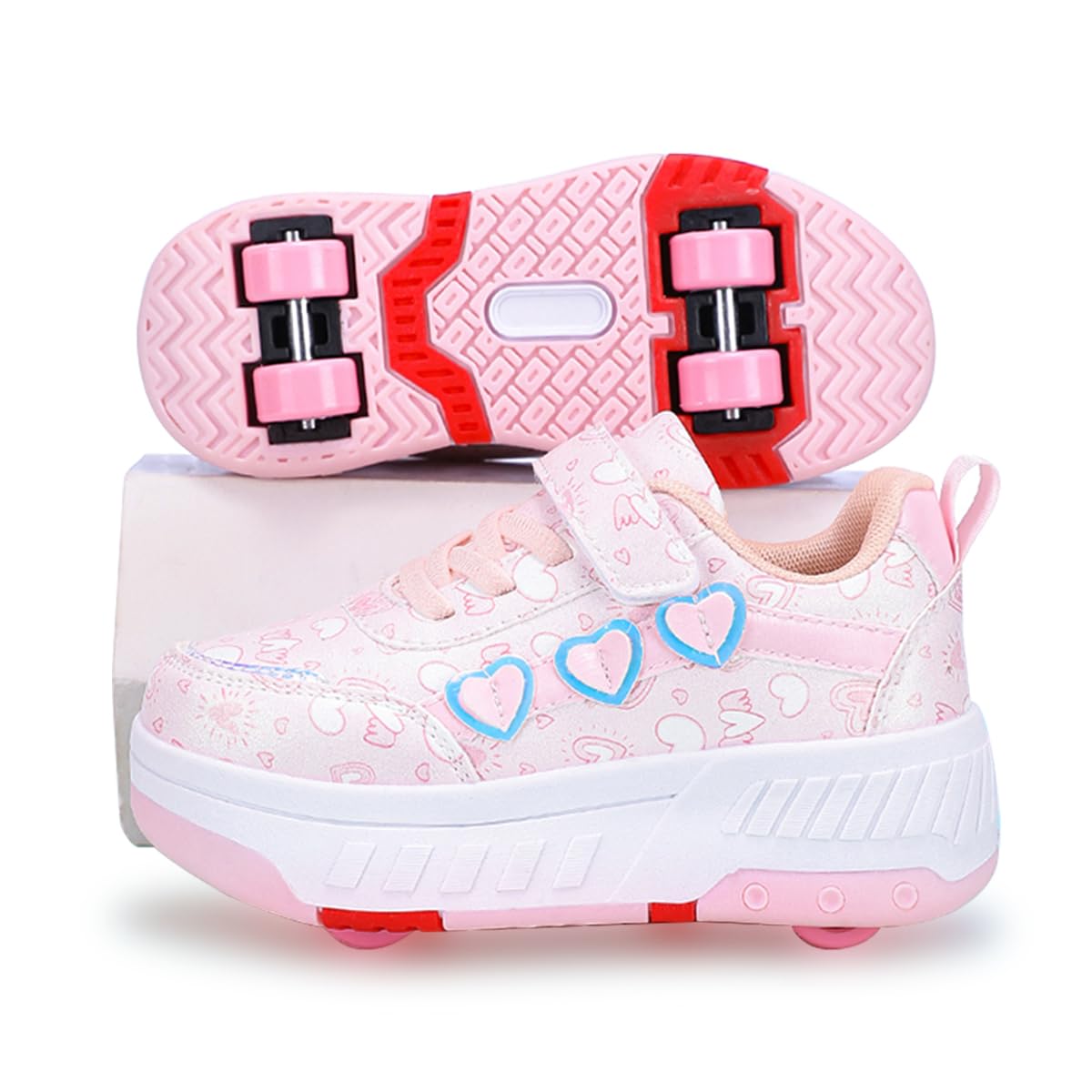 Zapatillas con Ruedas Niña, 2 en 1 Zapatillas con Ruedas,Patines Multiusos Zapatos Deportivas al Aire Libre con 4 Retráctil, Niño Zapatos Apatillas de Skateboard