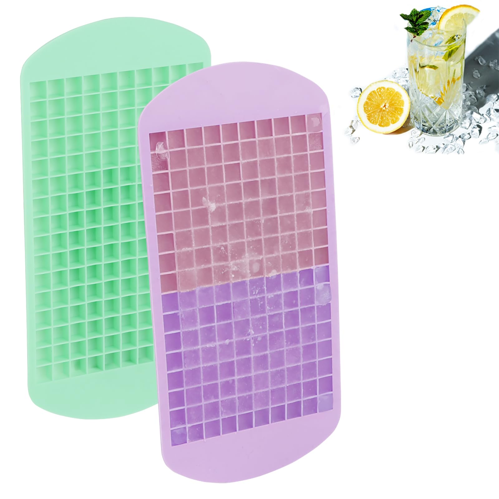Silicone Mini Ice Cube Trays 2 Pack, 160 Crushed Ice Cube Molds, Easy Release Small Ice Cube Trays with BPA free &amp; Quick freezing, Reusable, for Baby Food, Chilling Whiskey Cocktail (Purple+Green)