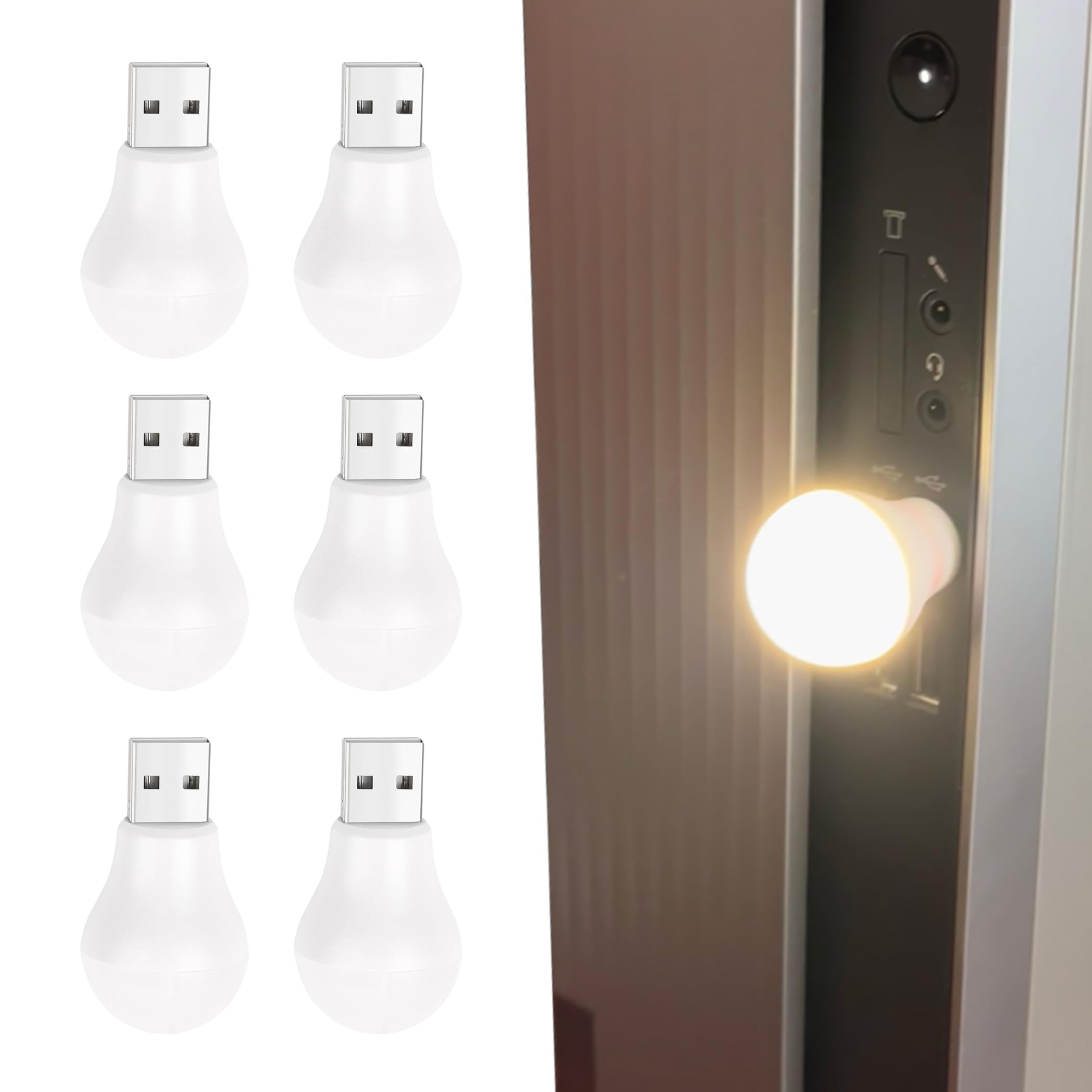 Vagocom 6Pack USB Night Light LED Plug in Night Light Mini USB Light Bulb Small Led Light for