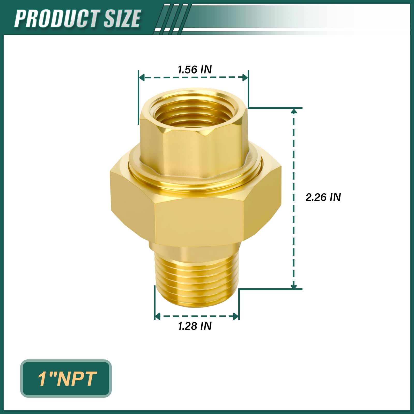 2 raccordi in ottone, 1" NPT maschio x 1" NPT femmina | Giunto per tubo fuso per carburante/aria/liquido/olio/gas