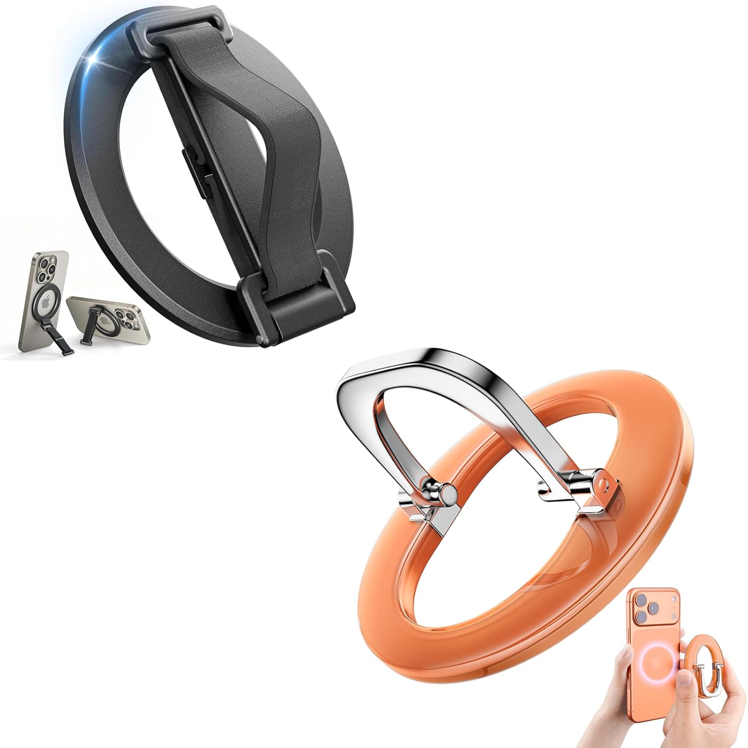 SUPERONE 2025 Upgrade for MagSafe Phone Grip with Finger Strap & SUPERONE for iPhone 17 Magsafe Phone Grip, Adjustable Magnetic Phone Ring Holder