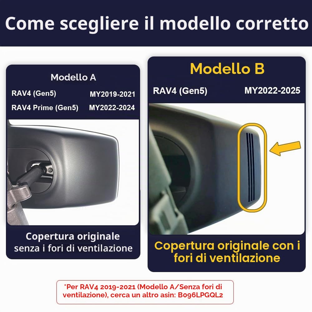 Fitcamx 4K Dash Cam Adatto per Toyota RAV4 LE XLE Limited XSE Adventure SE Premium Hybrid Gen5 del 2022-2025 (Modello B), UHD 2160P Video WiFi, G-Sensor, Registrazione in loop, Plug&Play, 64 GB