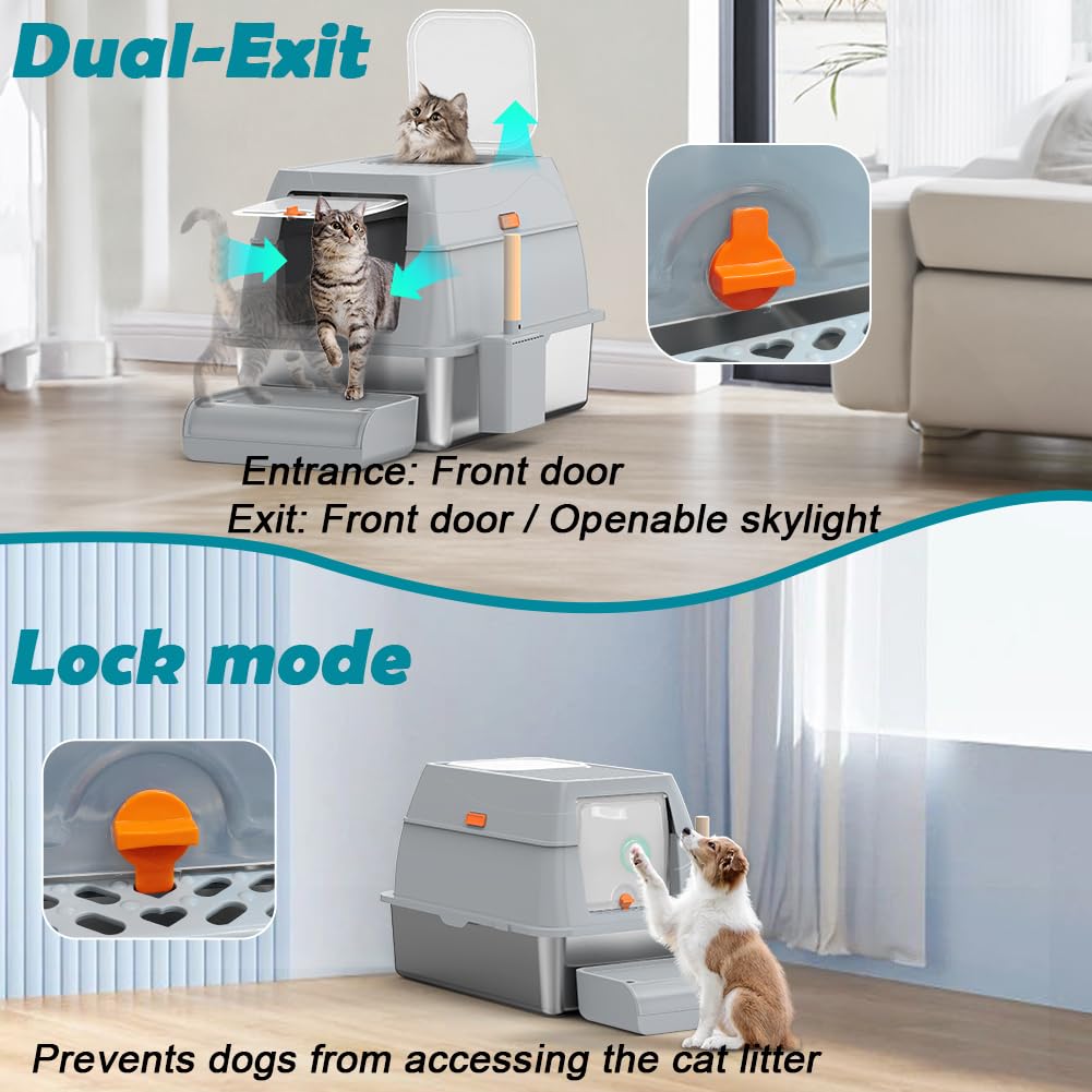 Roestvrij staal Cat Litter Tray met deksel, XXL gesloten Cat Litter Box met hoge zijde voor grote katten, met verwijderbare deksel & scoop, groen Roestvrij staal Cat Litter Tray met deksel, XXL gesloten Cat Litter Box met hoge zijde voor grote katten, met verwijderbare deksel & scoop, groen