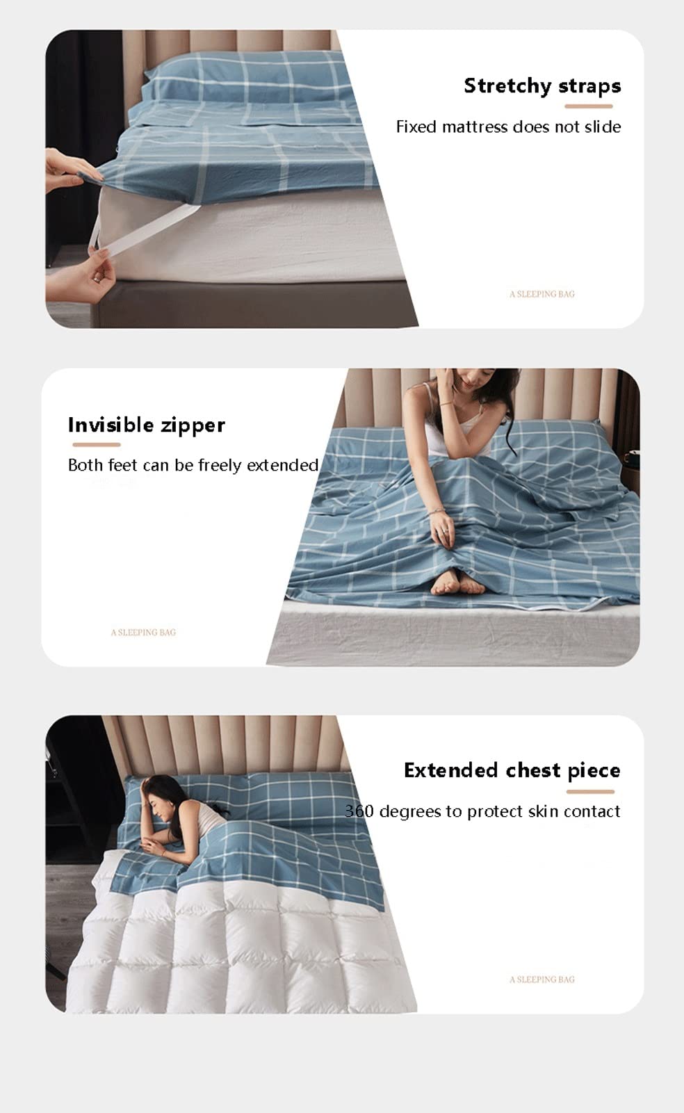 RUZGAR Drap de Sac de Couchage 100% Coton Plaid Rayé Confort Léger Sac de Couchage Adultes Drap de Couchage de Voyage en Simple Double (Color : Gray A, Size : 80x210cm-31x82)
