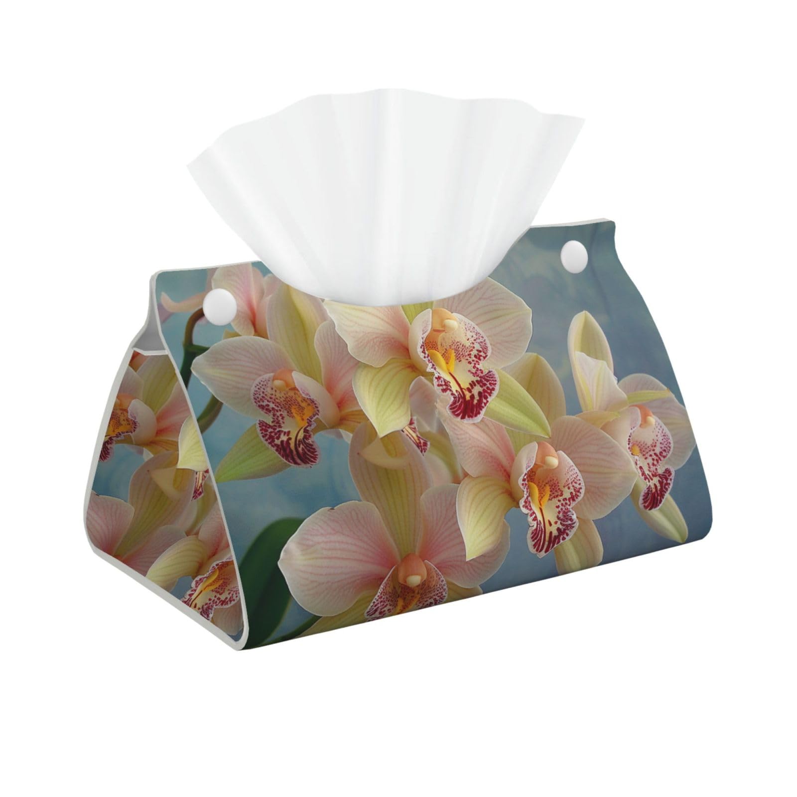 orchids Print Tissue Box Cover Foldable Tissue Storage Box Leather Tissue Cube Box Holder for Living Room Bedroom Office Car Home Decor