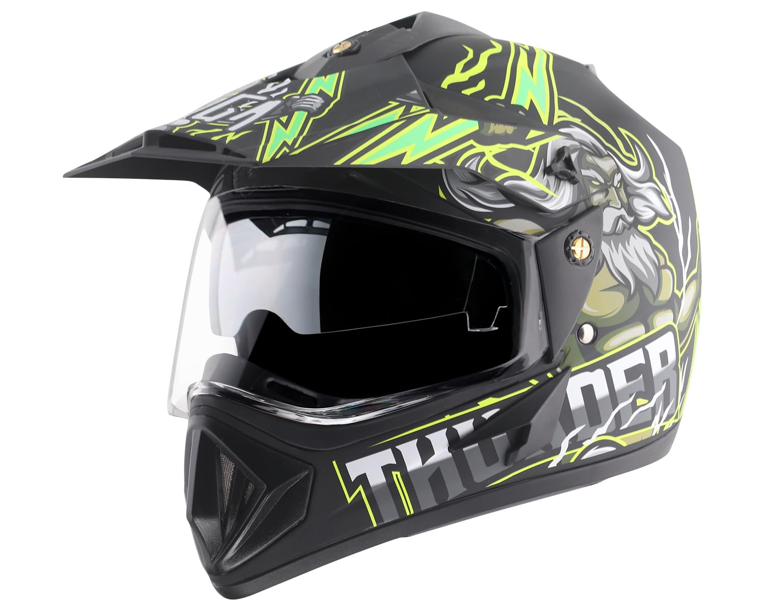 Vega Off Road Thunder Full Face Helmet (Dull Black and Green, L)-image-18