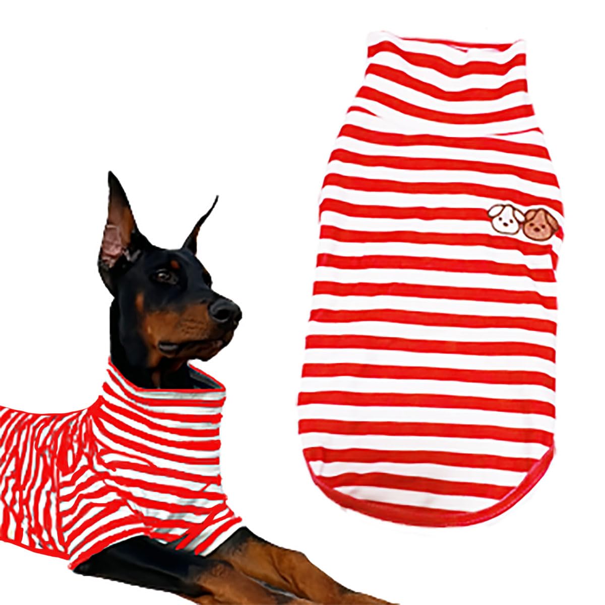 Turtleneck Dog Shirt Cute Doggie Embroidery Super Soft Dog Sweatshirt Stretchy Striped Puppy Pullover for Cats Small Medium Large Dogs (Red Striped,