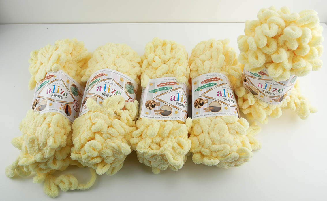 Alize Puffy 5 x 100 g Knitting Wool, 500 g Finger Knit, Wool Super Bulky, Loop Wool, Knitting without Needle (13)