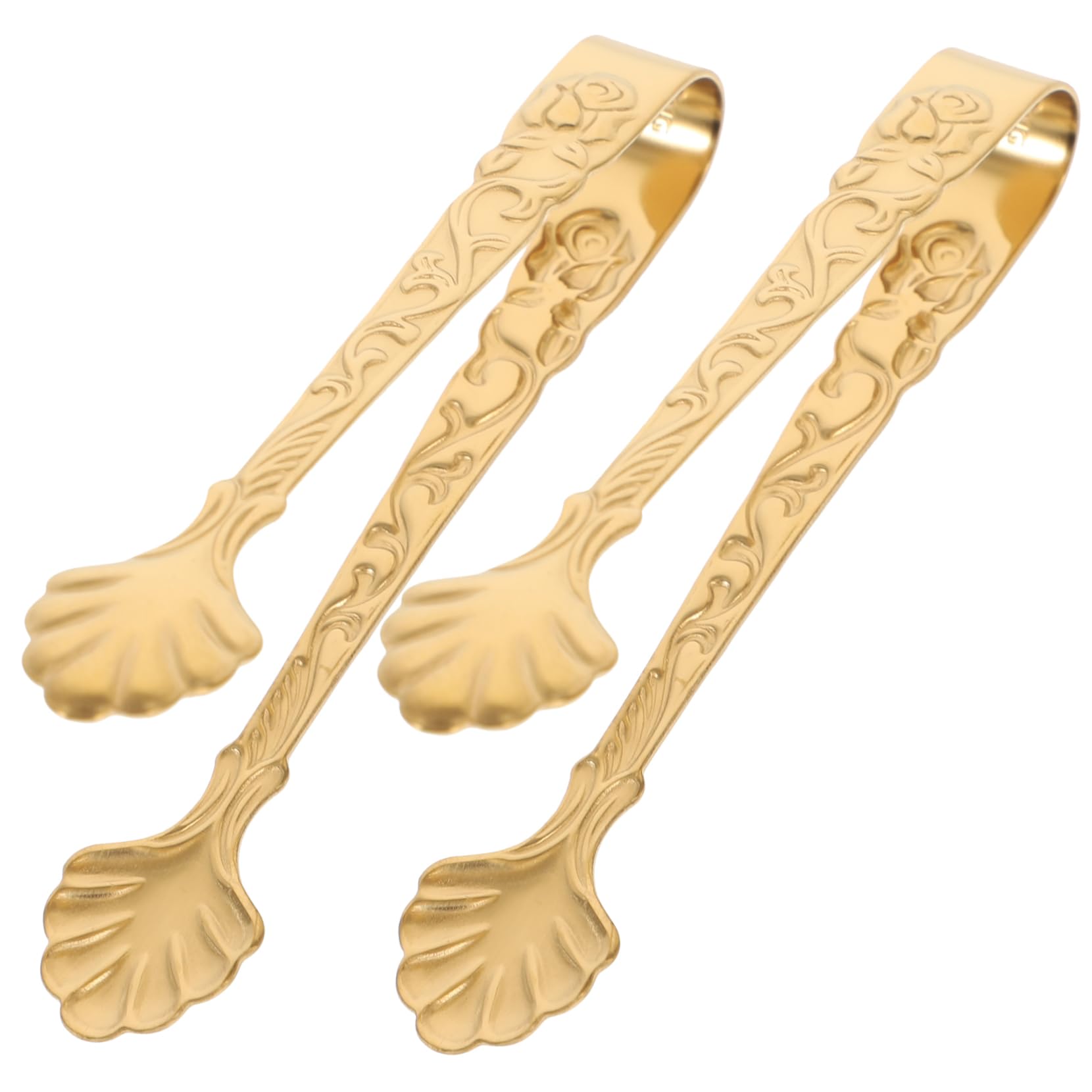 VINTORKY 2Pcs Portable Stainless Steel Ice Cube Tongs with Unique Relief Design Multi Function Food Clamp for Sugar Desserts More Comfortable Grip for Bbq and Buffet Use