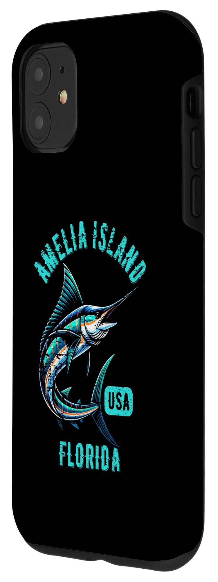 iPhone 11 Amelia Island Florida Retro Distressed Style Fish Design Case - Image 2