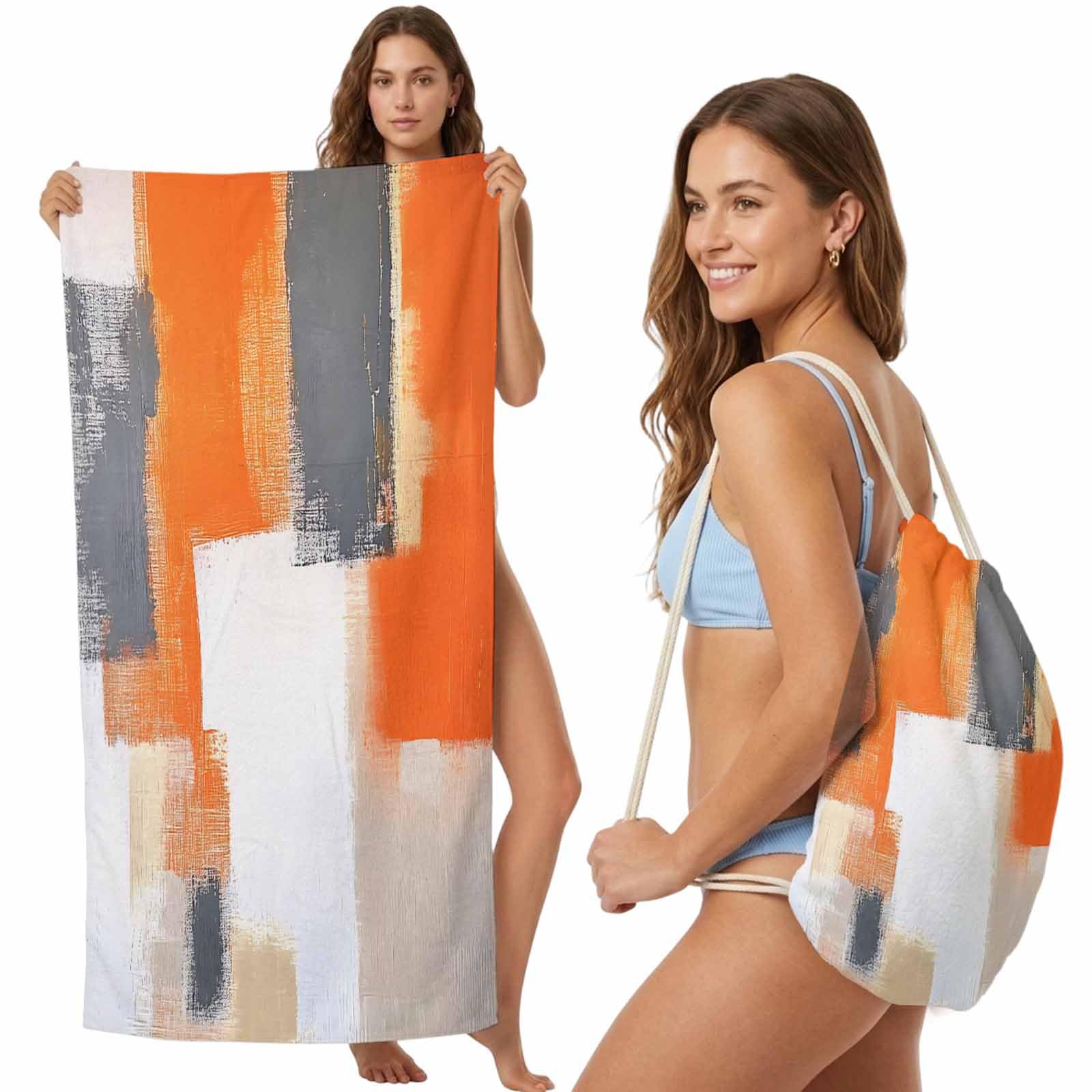 FWJZDSP Beach Towel Backpack Convertible Orange Graffiti Sand Free Quick Dry Towel Bag Abstract Art Beach Towel with Adjustable Straps for Travel Swimming Pool Beach Accessories 31.5x63in
