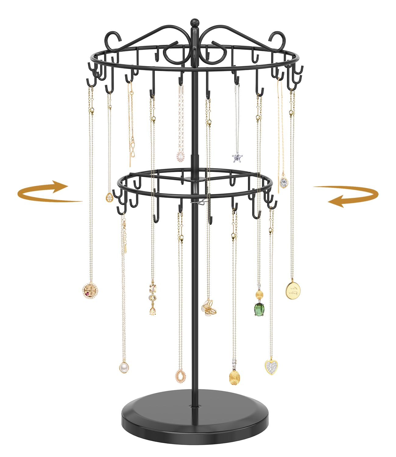 MODOWEY Necklace Holder Organizer Rotating Display Adjustable Stand, Black