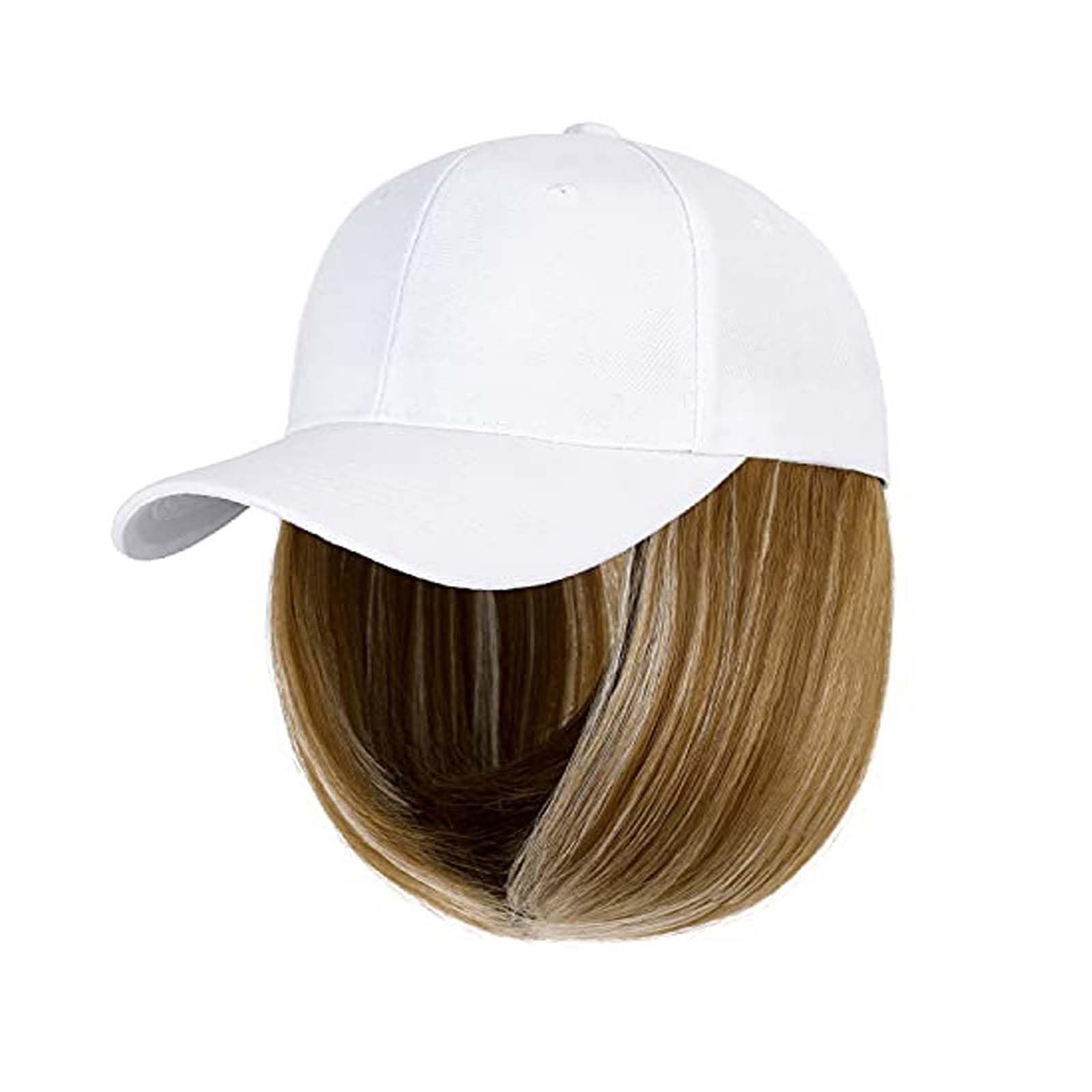 WUODHTW Woman Baseball Cap with Hair Extensions Straight Short Bob Hairstyle Adjustable Wig Hat 14inch Duck Tongue Hat Wig