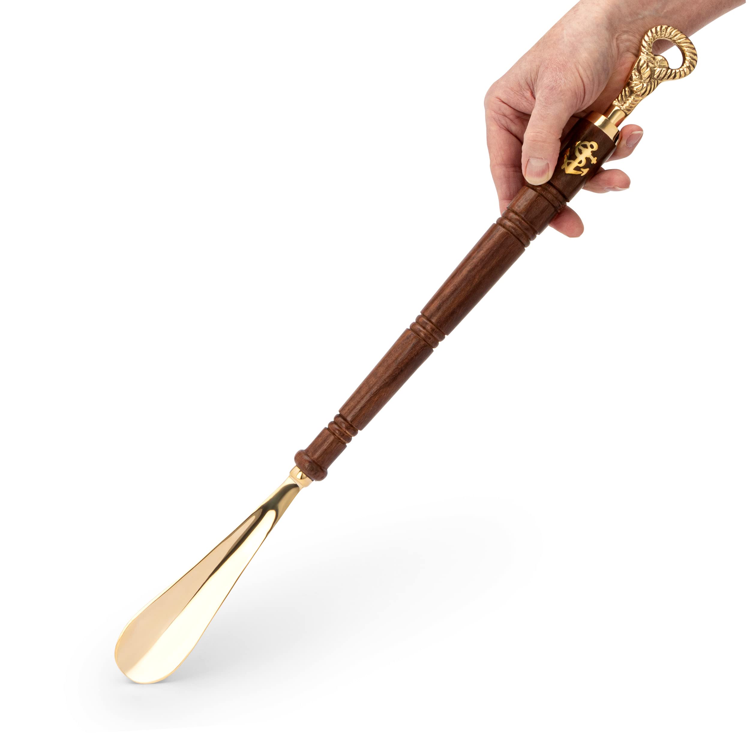 NKlaus Maritim 11730 - Calzador (62 cm de largo, latón dorado y madera), Extra Largo, Einheitsgröße