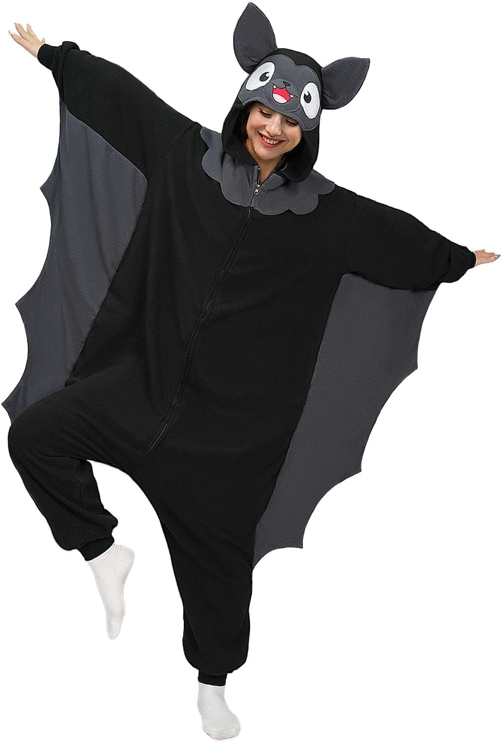 vavalad Adult Bat Onesie Pajamas Bat Halloween Costume Cosplay Onesie Women Men