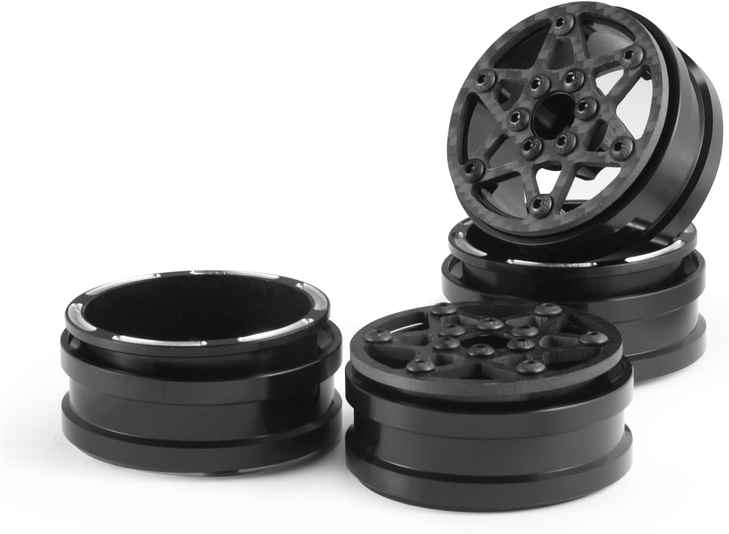 Beadlock Wheel Rims 4PCS 1.9" Upgraded Carbon Fiber Aluminum Wheel Hub Compatible with 1/10 RC Crawler Gen8 TRX-4 Axial VS4-10 Capra SCX10 RC Car Accessories (Patten A)