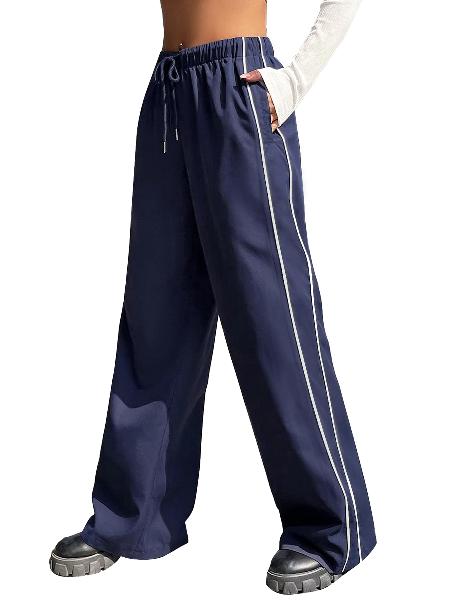 EXARUS Fallschirmhose für Mädchen, Cargohose, Baggy, Hip-Hop, Kordelzug mit Taschen, elastisch, Y2K, für Kinder von 8–14 Jahren