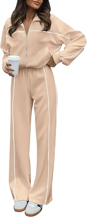 HAEOF Women 2 Piece Sweatsuit 2026 Fall Spring Long Sleeve Zip Up Sweatshirt Jogger Pants Machting Lounge Sets Track Suit