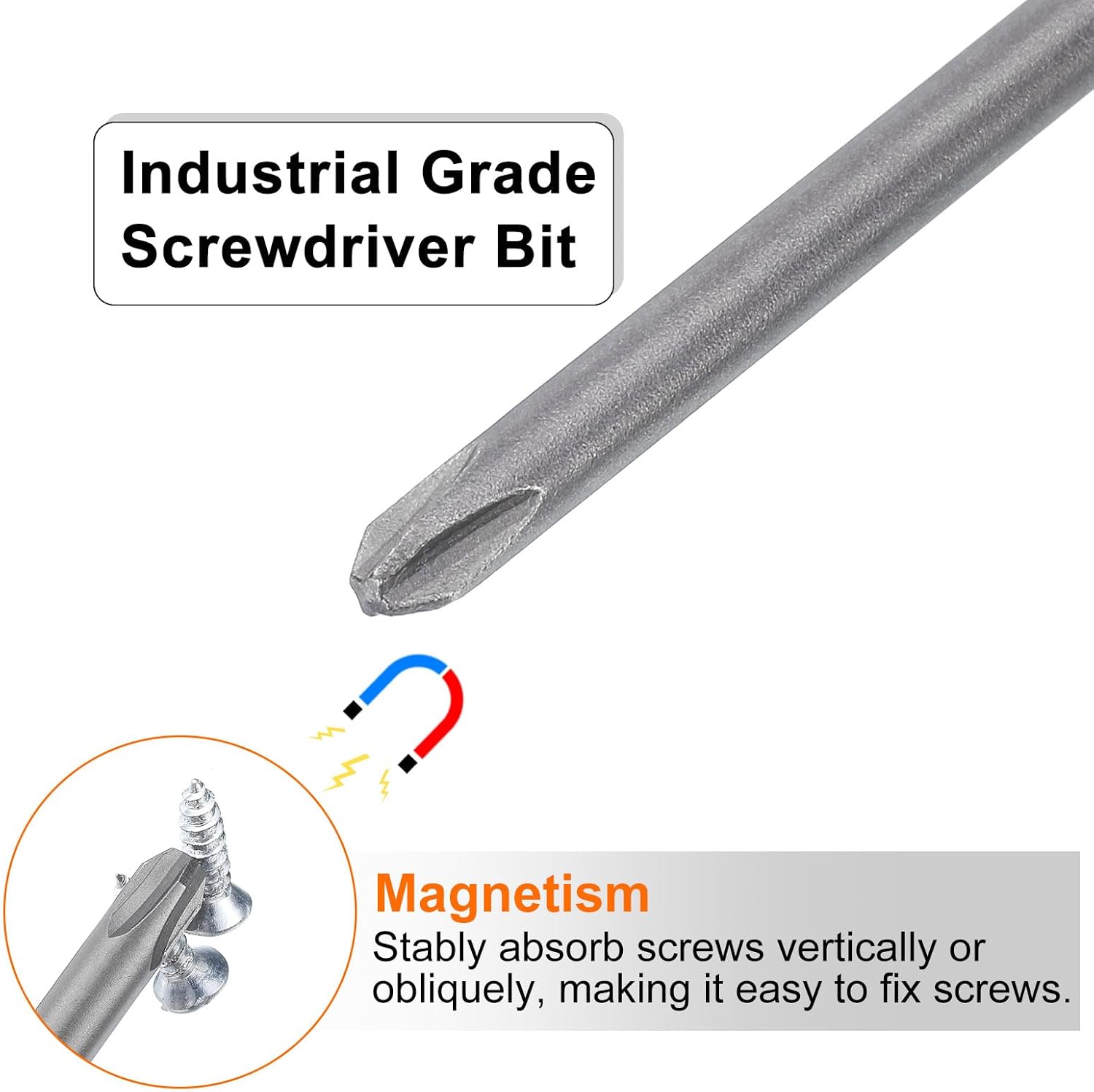 HARFINGTON 6pcs #2 Phillips Screwdriver Bit PH2 1/4" Hex Shank 6" (150mm) Long Magnetic S2 Steel Industrial Grade Screw Driver Bit Cross Head Electric Drill Bits 0.18" (4.5mm) Rod
