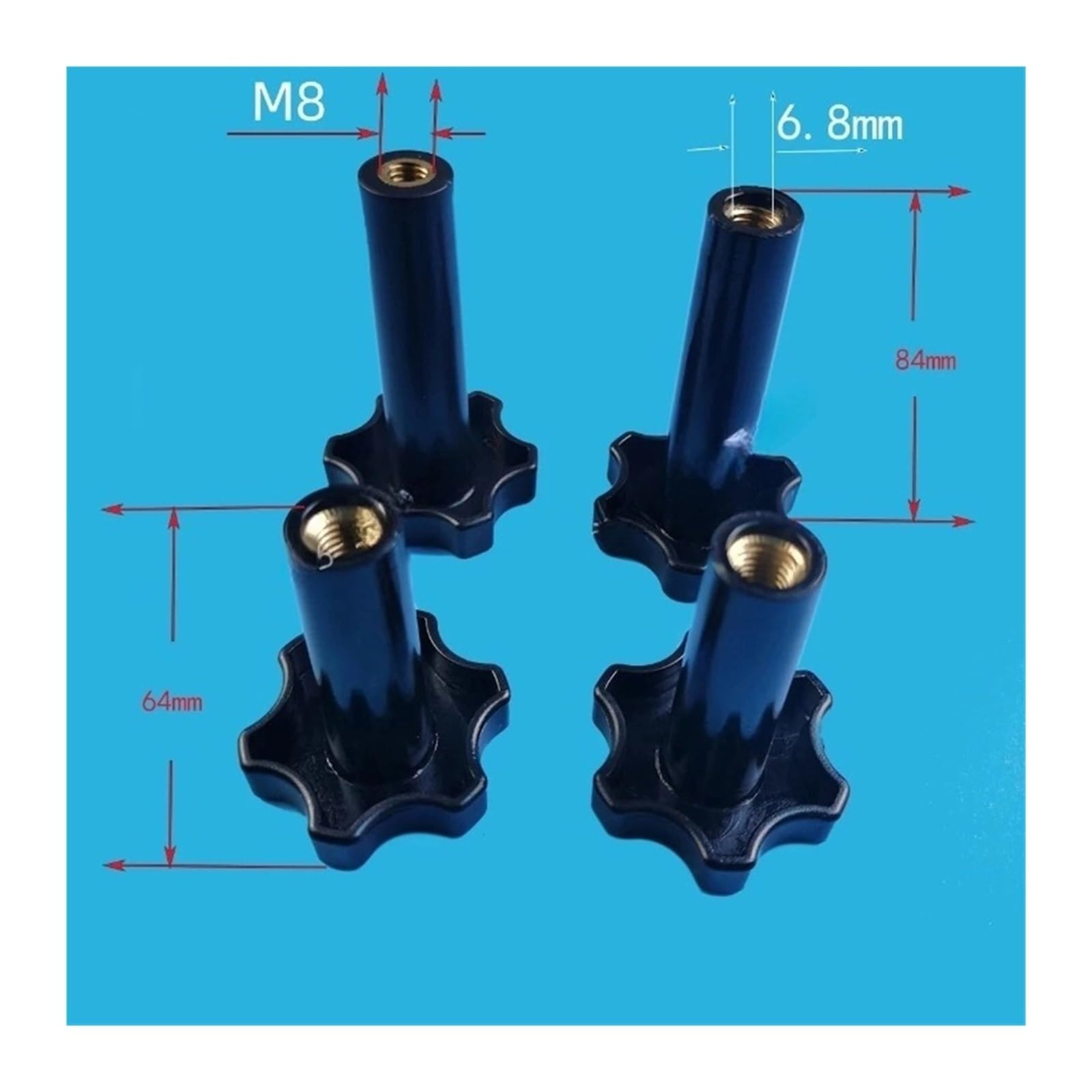 4 Pieces M8 Plastic Fasten Screw Nuts Black Color Gear Shaped Knob Accessories Clamping Bolts of Soft Ice Cream Machines