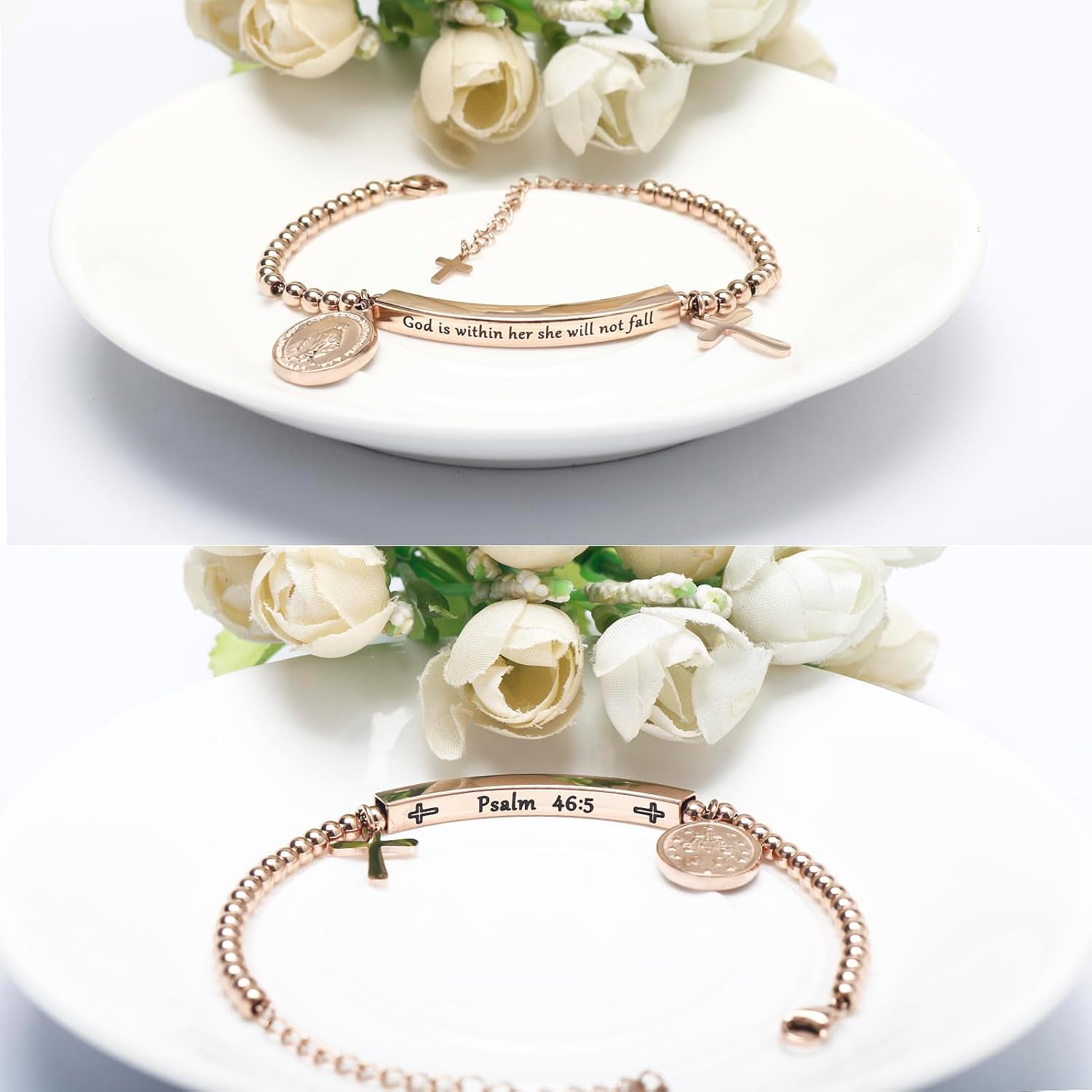 DS Inspirational Bracelet for Women Christian Engraved Bibler Verse Cross Butterfly Daisies Charm Bracelet, Exquisite Stainless Steel Jewelry Daughter Best Friend Bestie - Image 3