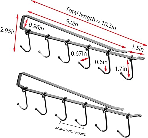 Miniatura 2 de Estante para tazas debajo del gabinete soporte para tazas de café, cada soporte está equipado con 6 posiciones ajustables del gancho, gancho de