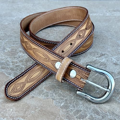 DANIEL'S ARTPLANET Western Belt for Men Full Grain One Piece Leather Handmade Belt with Buckle 1.5” Wide Tooled Embossed2