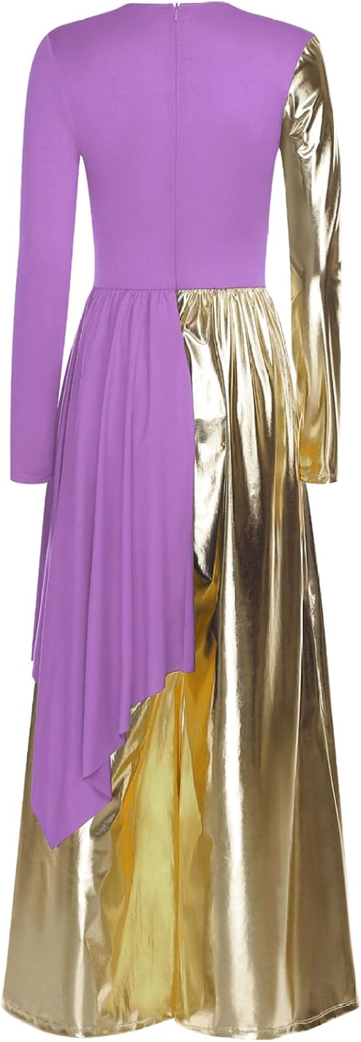 Women Metallic Liturgical Praise Dance Costume Loose Fit Wide-Leg Choir Jumpsuit Worship Dancewear