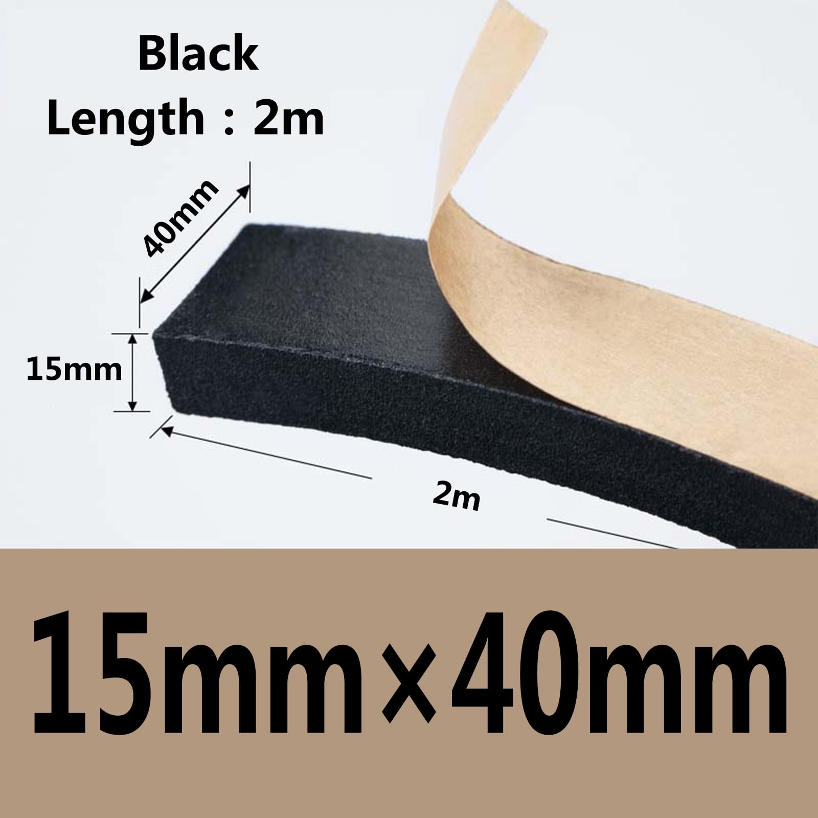 Dichtungsschaumband, Schaumstoffband, selbstklebender Gummidichtungsstreifen, 2 m, Schwarz, 15 mm x 20–40 mm (15 mm x 40 mm)