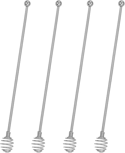 BURLIHOME - Palitos de café de acero inoxidable, 4 agitadores reutilizables para bebidas con forma de miel