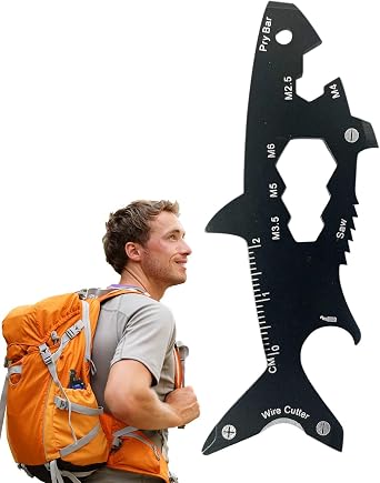 Survival Multi Tool Credit Card, Survival Card Metal - 1 Wallet Tool Card | 15-in-1 Outdoor Portable Survival Tool Card Shark Bottle Opener Multifunction Key Holder 15-in-1 Outdoor Portable Survival
