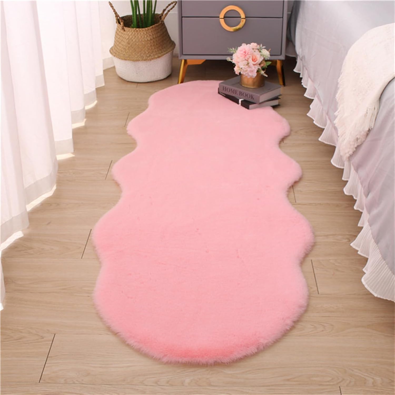 GOUTO Faux Rabbit Fur Area Rug 2'x6.5', Fluffy Turquoise Rug for Bedroom Sofa Floor, Washable Rug Living Room Carpet