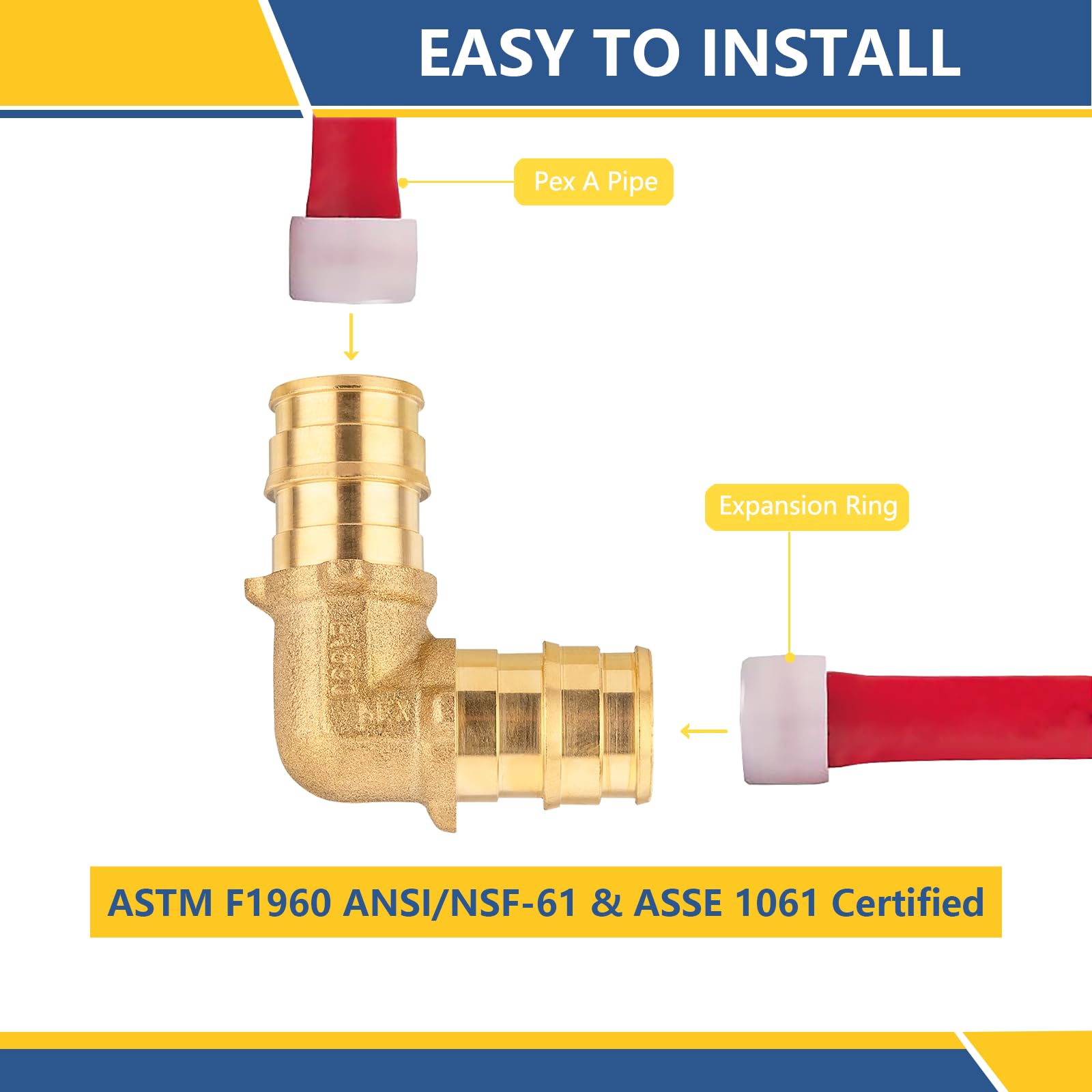 Accesorios de expansión PEX-A de 3/4 pulgadas, codo de latón F1960 Pex-a, accesorios de expansión PEX para tubos Pex A (paquete de 5)