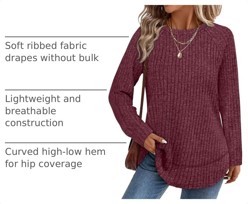 Image of WIHOLL Long Sleeve Shirts for Women Fall Sweaters Lightweight Trendy Tops