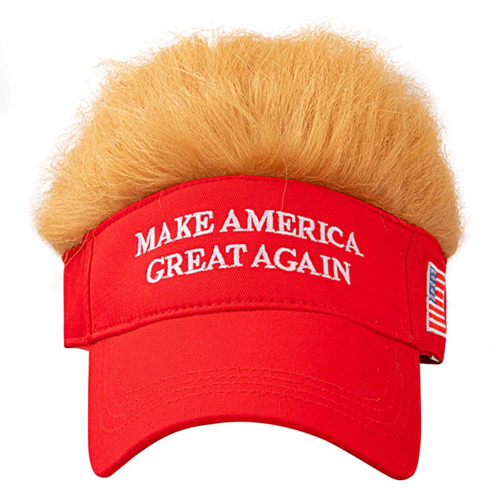 ARVALOLET MAGA Trump Hat, Donald Trump, Trump Hat with Hair Embroidered Baseball Funny Visor ​Sun Hats Adjustable MAGA Baseball Make America Great Again for Outdoor Sunscreen