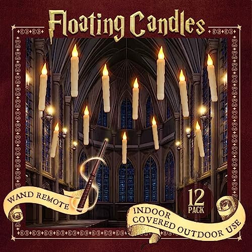ORIENTAL CHERRY Halloween Decorations – Floating LED Candles with Wand Remote Control – Witch Wizard Gifts Christmas Decor for Indoor Home Room Classroom Bedroom Party (with Wand Remote)