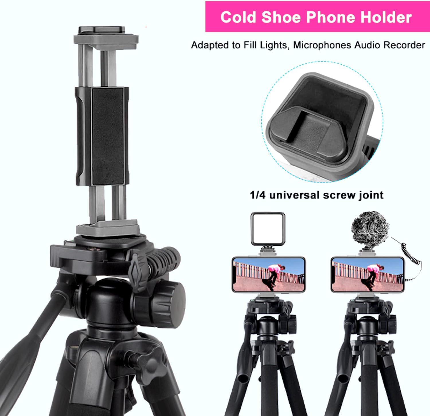 80" Aluminum Phone & Camera Tripod, Extendable Cell Phone Tripod Stand Compatible with iPhone/Android/Action Camera is Perfect for Live Streaming/Video Recording/Selfies