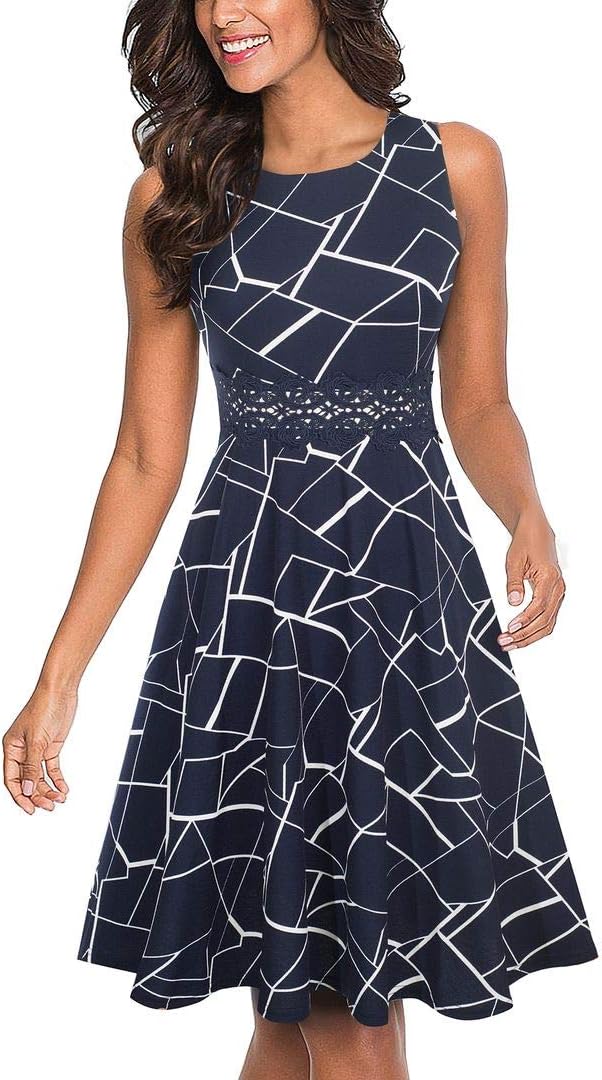 HOMEYEE Women's Cocktail A-Line Embroidery Casual Party Summer Wedding Guest Dress A079