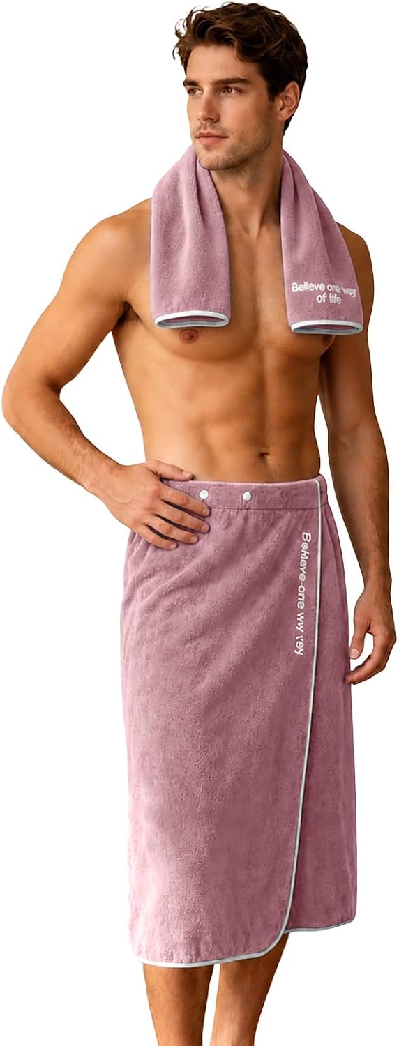 Men's Towel Wrap Set with Matching Towel Snap Closure Bath Spa
