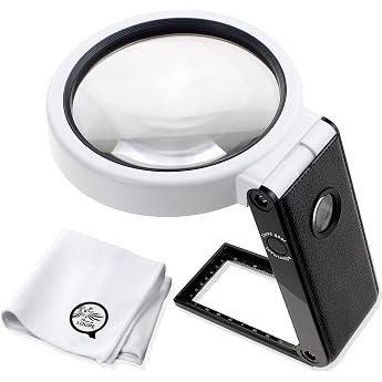 Supervised by gemologists Handheld Standing Magnifying Glass 3.5x & 25x Magnification 2 Types of Lenses, 5 LED Lights, Black Light Included, Magnifying Glass Medium