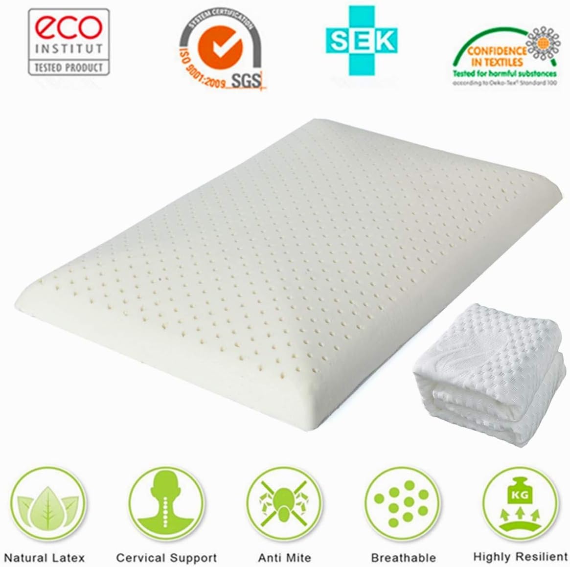 Latex Pillows Foam Anti Snore Deep Sleep Mite Allergic Luxurious Comfort Massage Natural with Ventilated Filler Contoured Medium Outside Travel Beding For Neck Pain 100% (white)