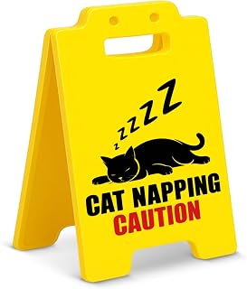 Funny Cat Napping Caution Desk Sign for Pet Owner Home Decor, Housewarming Gifts for Cat Lovers Pet Owners