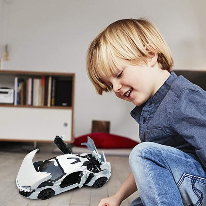 Image of Kids Model 1:24 Hyper Sport Die Cast Metal Car Pull Back Action Opening Doors with Realistic Engine Sound Lights Toy Car Gift for Boys - Multi
