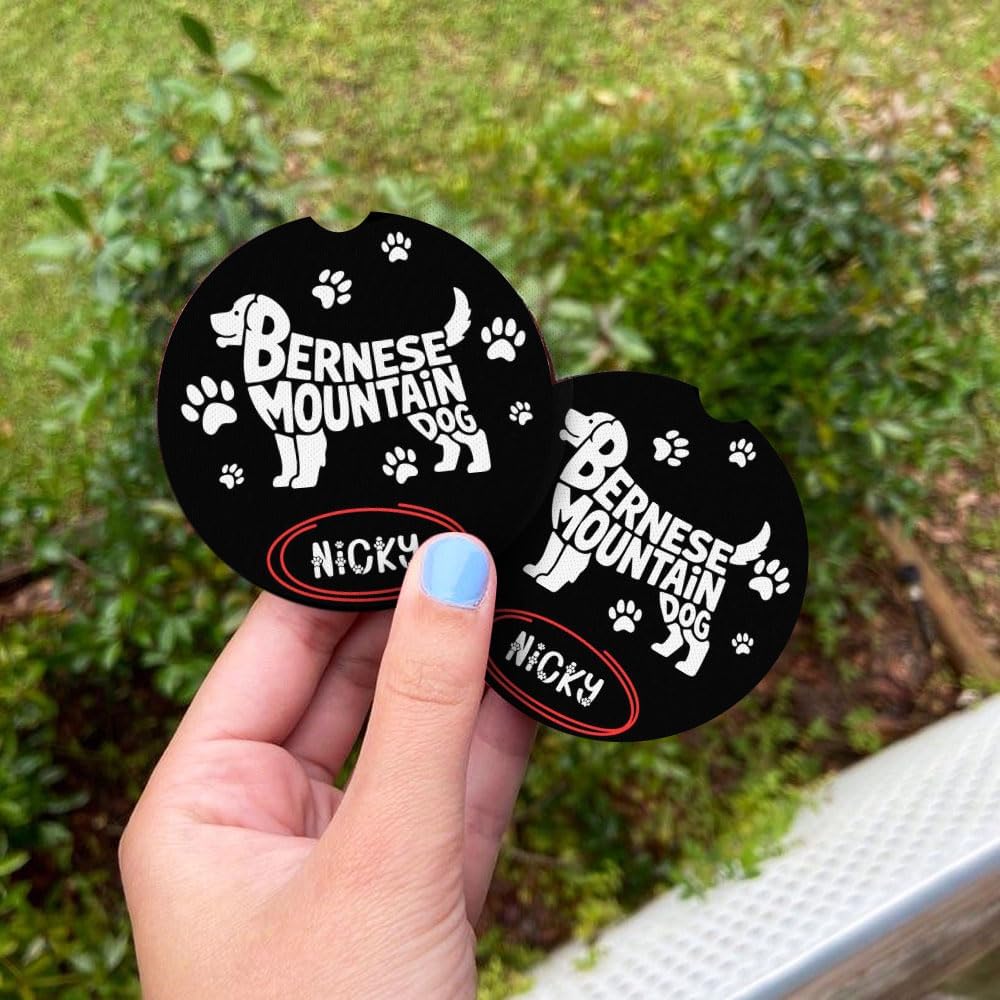 Bernese Mountain Dog Dog Paw Personalized Car Coasters Set for Pet Lovers Custom Name Options Universal Fit Polyester Coasters for All Vehicles Trucks SUVs Ideal Occasion Gift for Dog Owners image 3